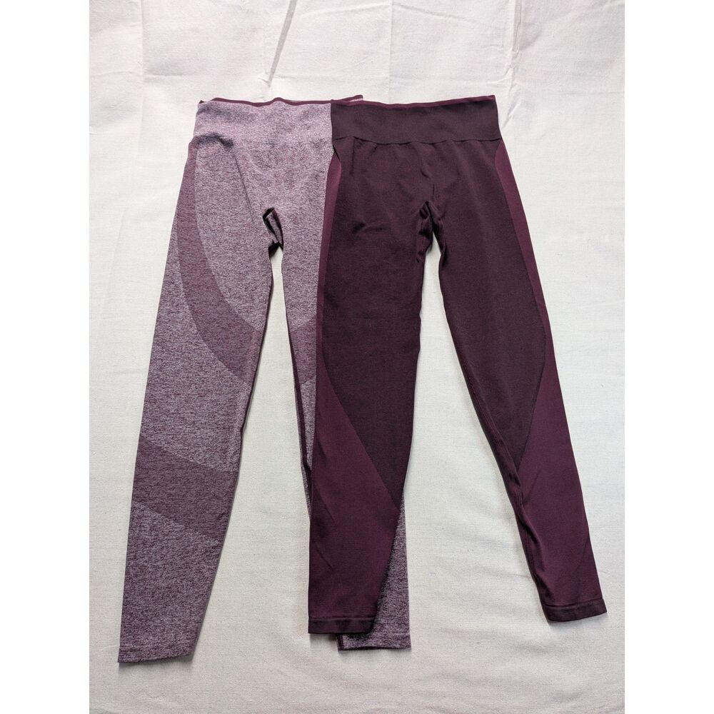 Y2K Athleisure Gymcore Small PINK Seamless Leggings 2 Pair Bundle Burgundy